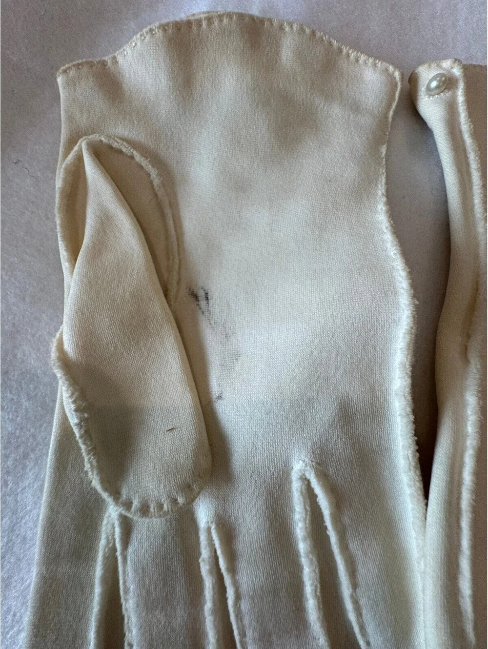 Vintage Ivory Nylon Gloves with Rhinestone and Lace Trim Group of 3